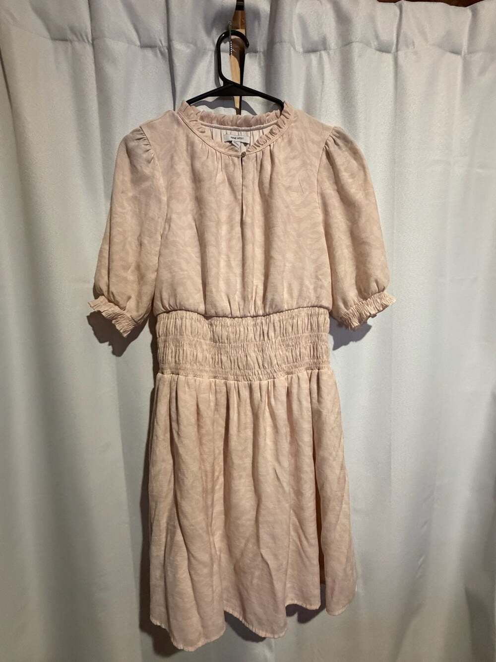 Nine West Pink Short Sleeve Ruffle Smocked Waist Mini Dress